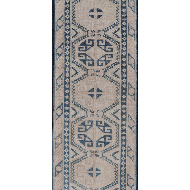 Tribal Vintage Oushak Turkish Runner With Geometric Design in Navy Blue 2'5 X 9'8 For Sale - Image 3 of 10