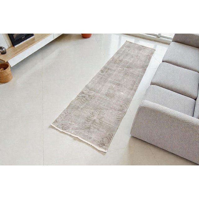Gray Low Pile Vintage Turkish Runner For Sale - Image 8 of 10