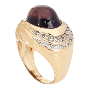 Vintage Cabochon Amethyst Diamond Circle 14k Gold Ring Size 5