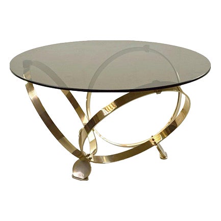 Round Coffee Table in Brass with Smoked Glass Top by Knut Hesterberg, 1970s For Sale