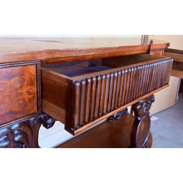 Late 19th Century English Carved Console with Book-matched Veneer and Three Drawers For Sale - Image 10 of 18