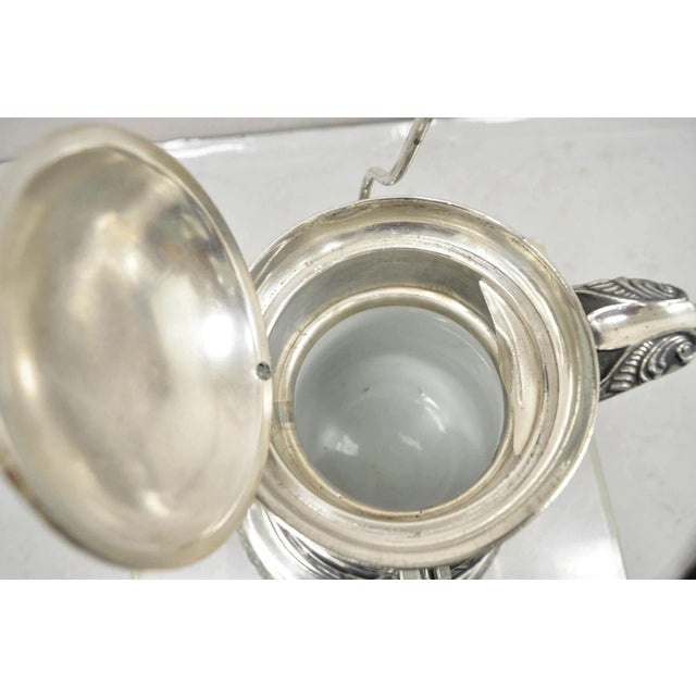 Antique Wilcox Silver Plate Co Victorian Porcelain Lined Tilting Coffee Tea Pot For Sale In Philadelphia - Image 6 of 12