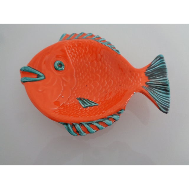 Ceramic Orange Green Ceramic Fish Ashtray, Italy, 1960s For Sale - Image 7 of 9