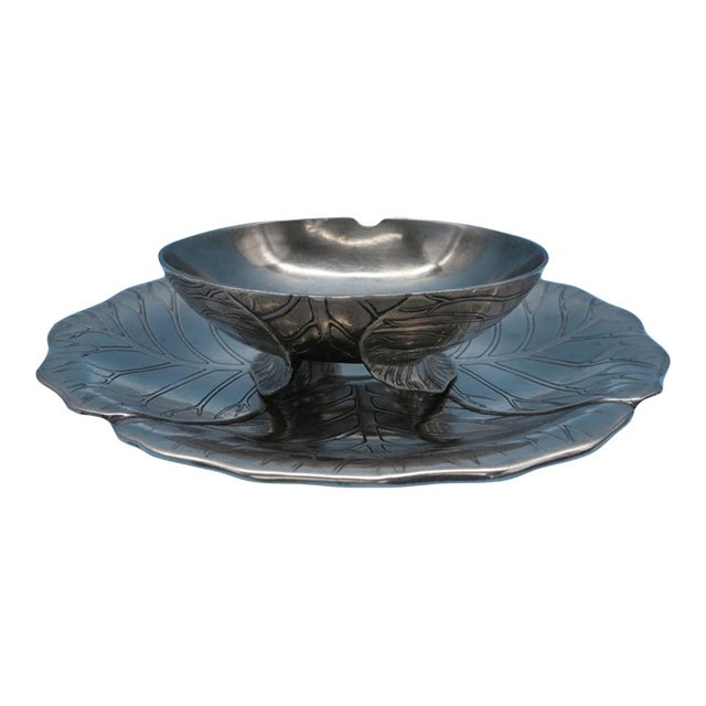 1970s Arthur Court Large Serving Bowl and Plate Set Leaf Pattern For Sale