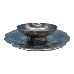 1970s Arthur Court Large Serving Bowl and Plate Set Leaf Pattern
