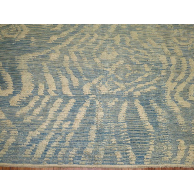 Blue Cream Turkish Souf Kilim Flat-weave Contemporary Rug For Sale - Image 17 of 18
