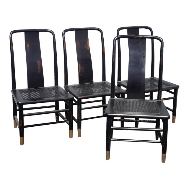Century Furniture Black Cane Chairs French Country Tallback Dining Room