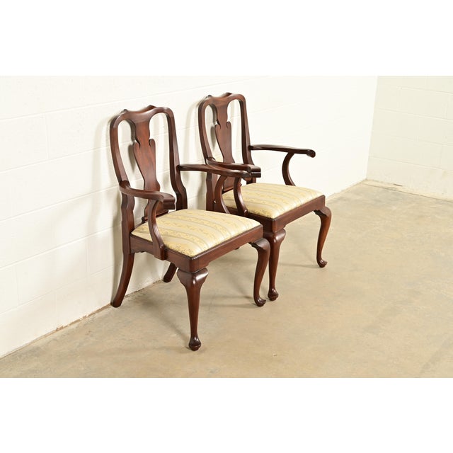 Henkel Harris Henkel Harris Queen Anne Solid Mahogany Armchairs, Pair For Sale - Image 4 of 16