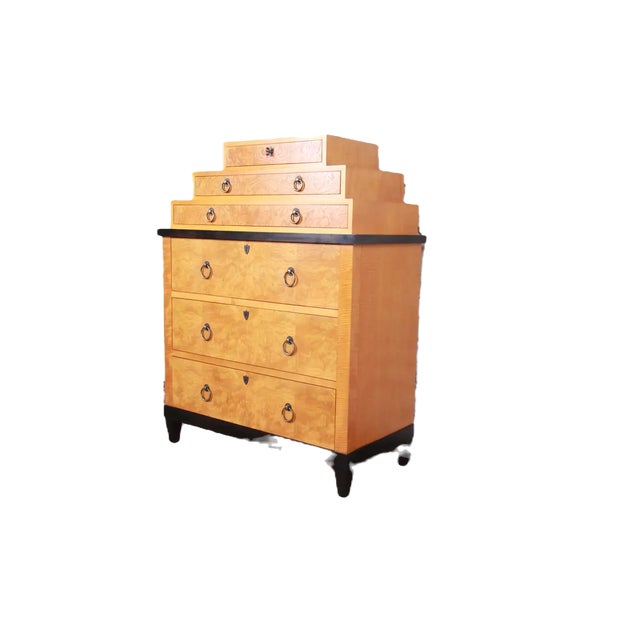 Tangerine 1980s Biedermeier Style Burl Wood Highboy Chest of Drawers By Baker Furniture For Sale - Image 8 of 8