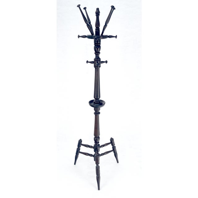 Mid 20th Century Solid Mahogany Turned Wood Tripod Base Coat Rack c1940s MINT For Sale - Image 5 of 12