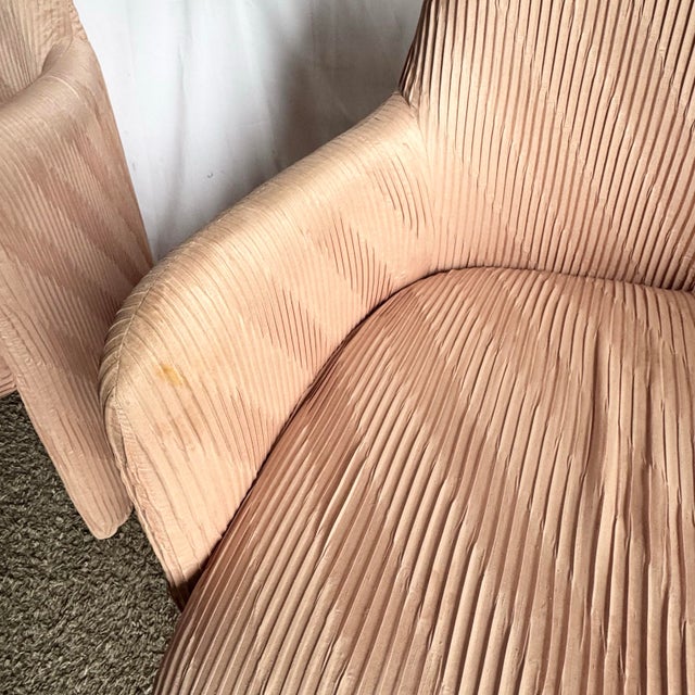 Postmodern Pleated Pink Fabric Arm Chairs by Preview Furniture - Set of 6 For Sale - Image 9 of 12