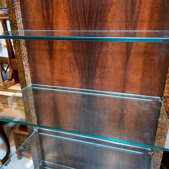 Pair of Mid 20th Century John Widdicomb[Unsigned] Faux Tortoiseshell and Glass Etageres, Attributed For Sale - Image 10 of 11