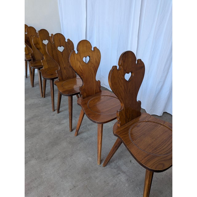 Farmhouse Tyrolean Chair with Heart Cutout Back, 1970s, Set of 8 For Sale - Image 14 of 18