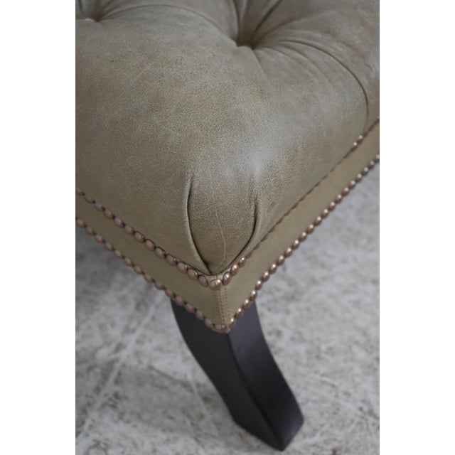 Green Tufted Leather Lounge Chair W. Ottoman For Sale - Image 13 of 18