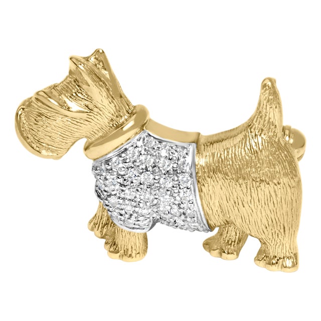 18K Yellow Gold1/3 Cttw Diamond Scottish Terrier Brooch Pin and Pendant with Satin Finish (G-H Color, VS2-SI1 Clarity) - NO CHAIN INCLUDED For Sale