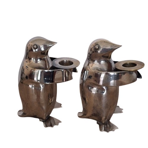 1990s Restoration Hardware Penguin Silver-Plated Candle Holders Set of 2 For Sale - Image 10 of 11