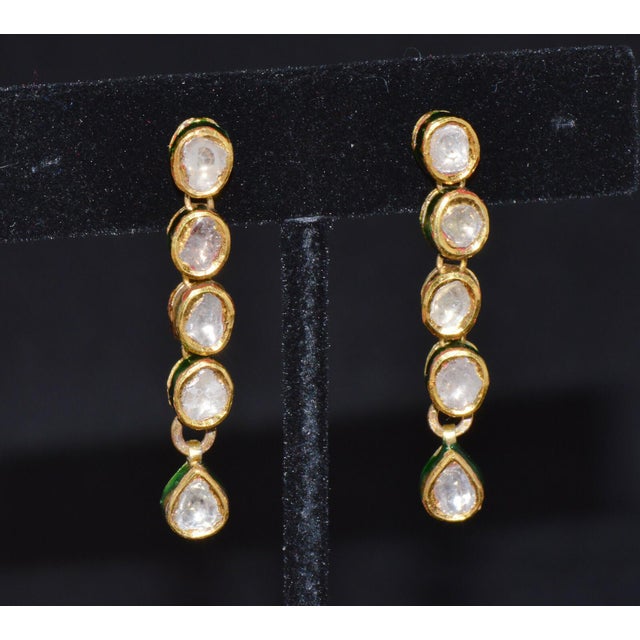 Art Deco Estate 22k 18k Solid Gold 1.8cts Diamond Enamel Earrings, A Pair For Sale - Image 3 of 10