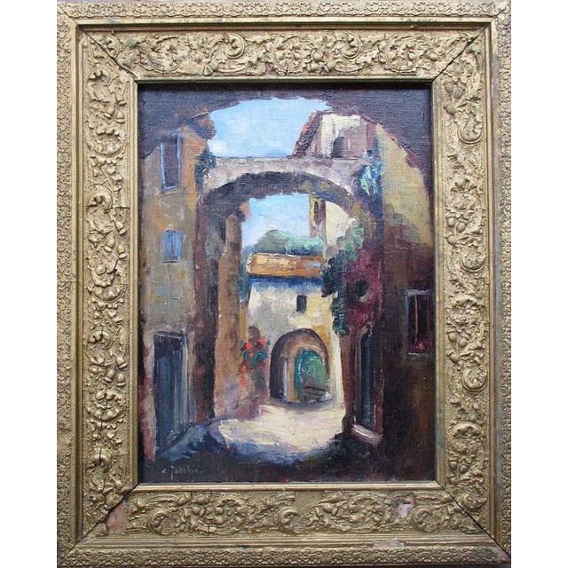 After Constantin Isachie Popescu, Mediterranean Courtyard / Archway Street Scene, Oil on Canvas For Sale - Image 6 of 6