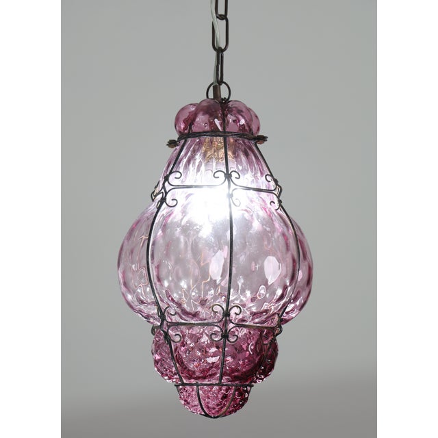 Glass 1960s Wonderful Large Magenta Colour Venetian Lantern, Seguso Murano Glass, Italy For Sale - Image 7 of 14