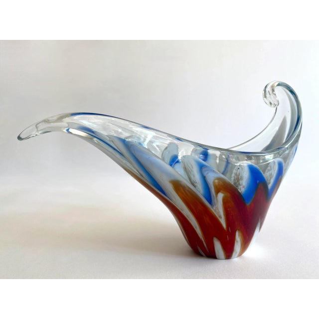 Vintage Mid Century Modernist Murano Art Glass Aventurine Multicolor Zigzag Swirl Sculptural Scroll Bowl For Sale - Image 10 of 13