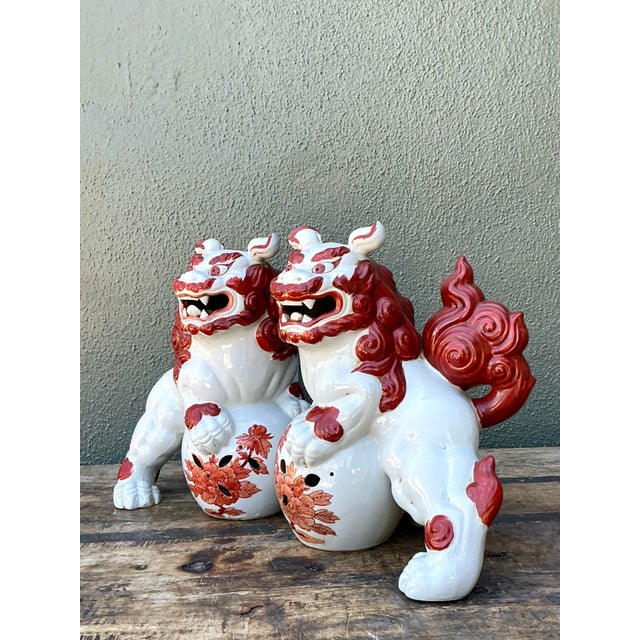 Ceramic Vintage Asian Glazed Ceramic Foo Dogs - Set of 2 For Sale - Image 7 of 12