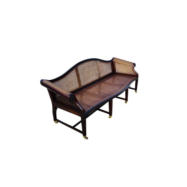 English Authenticated Antique Federal Mahogany Caned Settee Sofa, Circa 1800–1815 – Serpentine Back, Reeded Scroll Arms & Original Brass Casters For Sale - Image 3 of 18