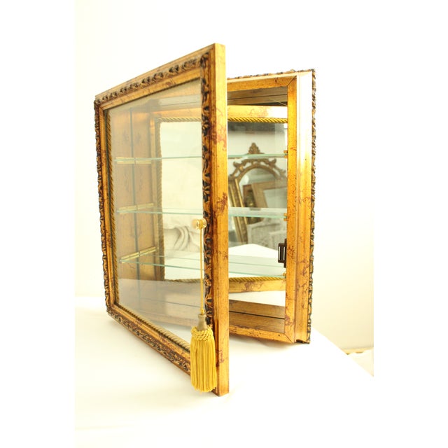 French Italian Gold Gilt Curio Wall Cabinet "Horchow" For Sale - Image 3 of 10