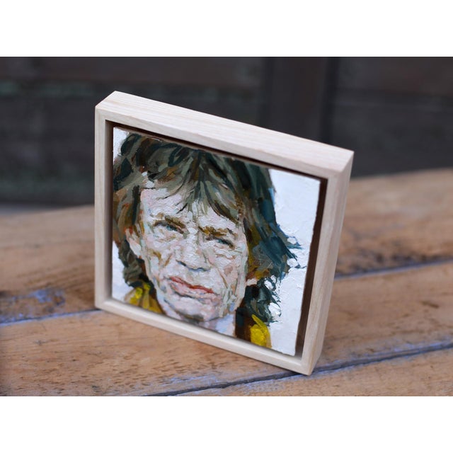 Portrait Mick Jagger by Heiko Mattausch | Oil on Board of a man with long hair and a serious expression For Sale - Image 4 of 4