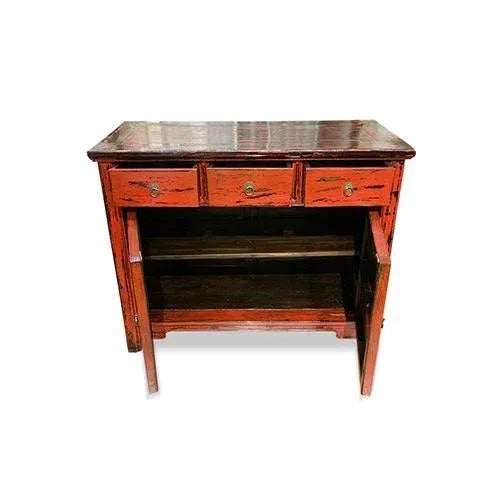 Chinese 1980s' Vintage Distressed Red Cabinet For Sale - Image 3 of 6