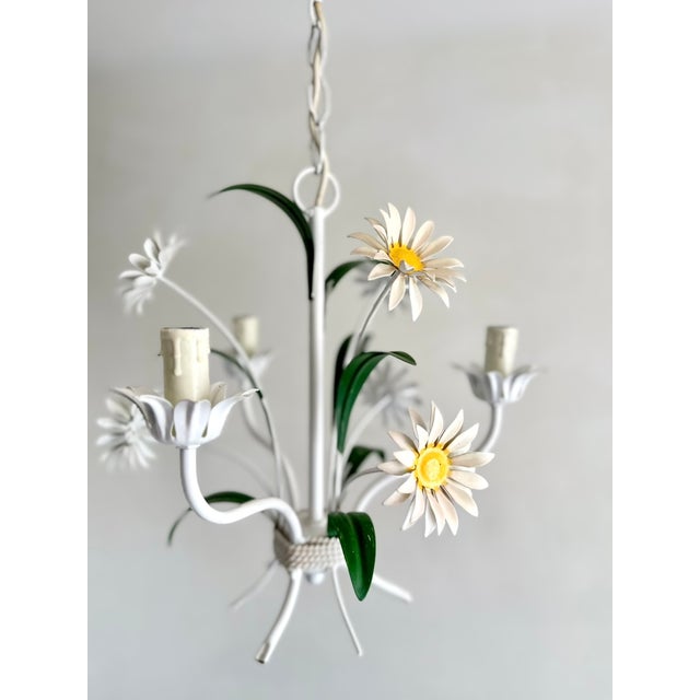 Italian White Tole Daisy 3-Light Chandelier, 1970s For Sale - Image 18 of 18