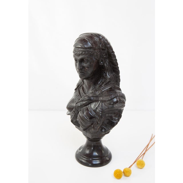 Antique Grey/Black Marble Bust Depicting a Young Woman For Sale - Image 9 of 9