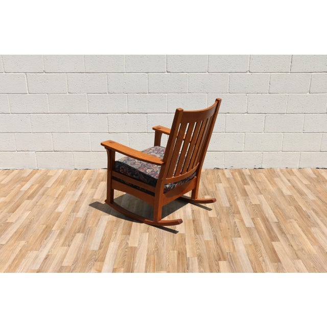 1940s Mission Style Solid Oak Rocking Chair | Arts & Crafts Wooden Rocker For Sale - Image 9 of 18