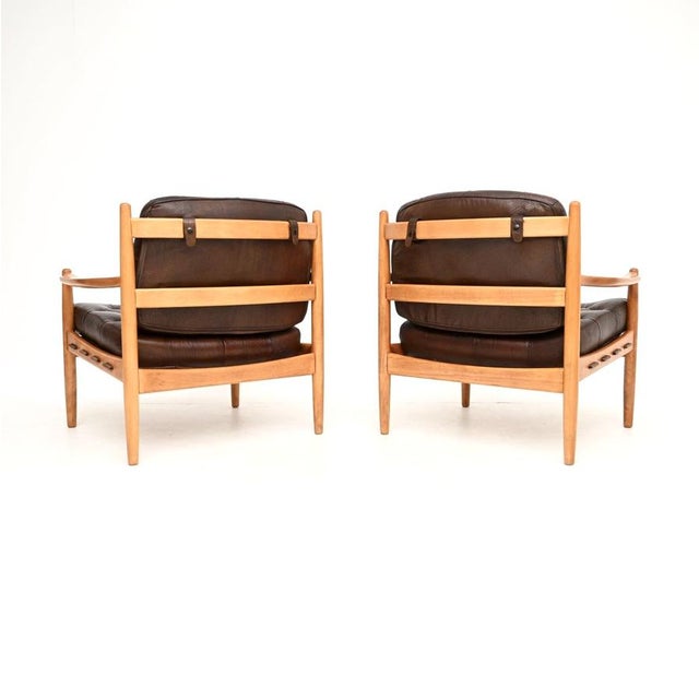 1960s Vintage Swedish Leather and Birch Armchairs by Ingemar Thillmark for OPE, 1960s, Set of 2 For Sale - Image 5 of 12