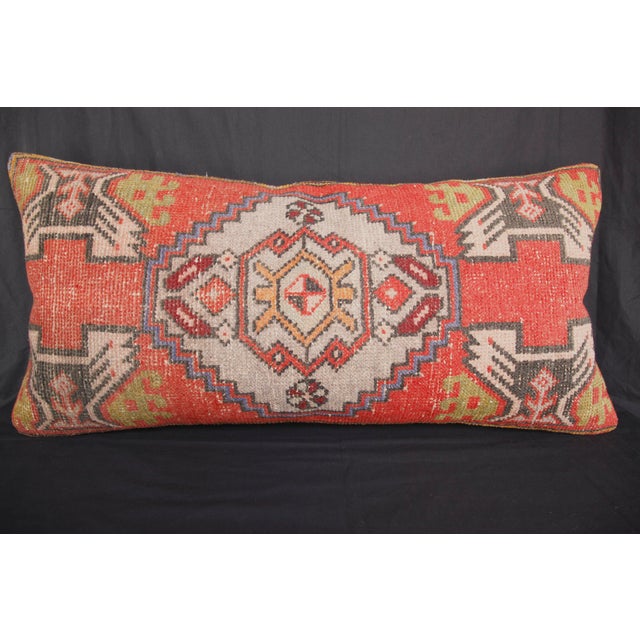 Handmade Authentic Turkish Throw Rug Pillw With Red&Green Color -17'' X 36'' For Sale In Tampa - Image 6 of 15