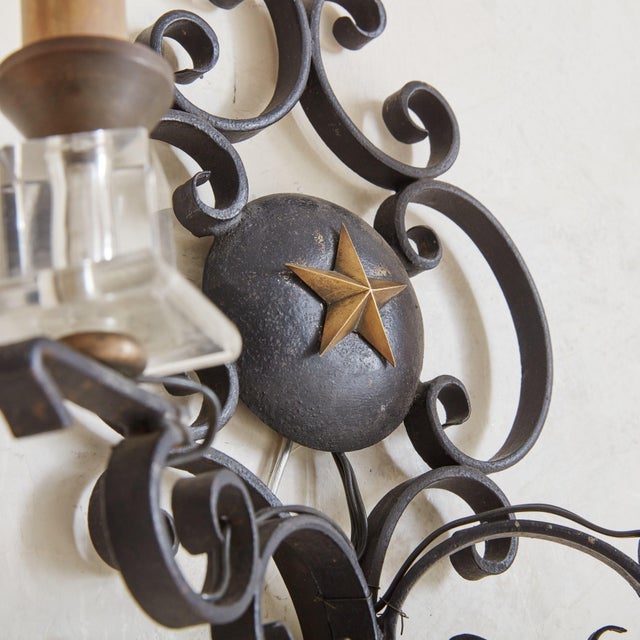 Black Iron + Glass Wall Sconce, France 1950s - 2 Available For Sale - Image 11 of 12