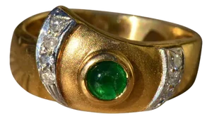 The Teshlar: Ladies Retro Emerald and Diamond Ring in Yellow Gold