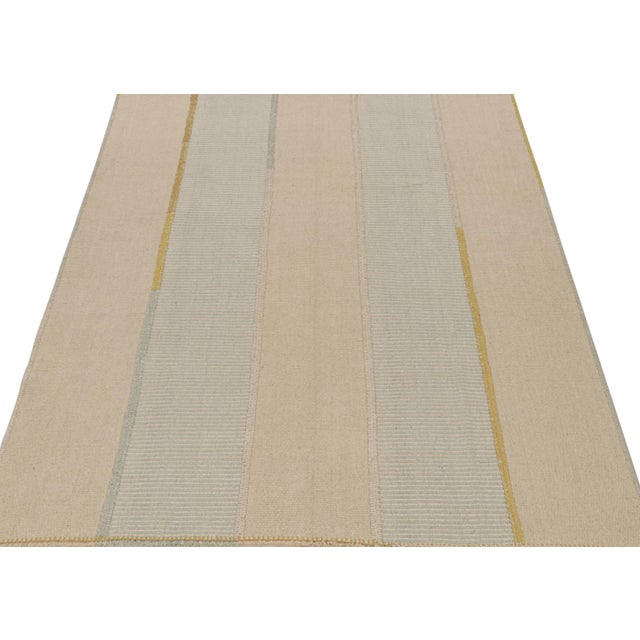 Contemporary Rug & Kilim’s Contemporary Kilim in Beige, Blue & Gold Stripes For Sale - Image 3 of 7
