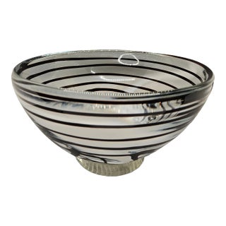 Vintage Gorgeous Glass Bowl Black & White Contrast For Sale