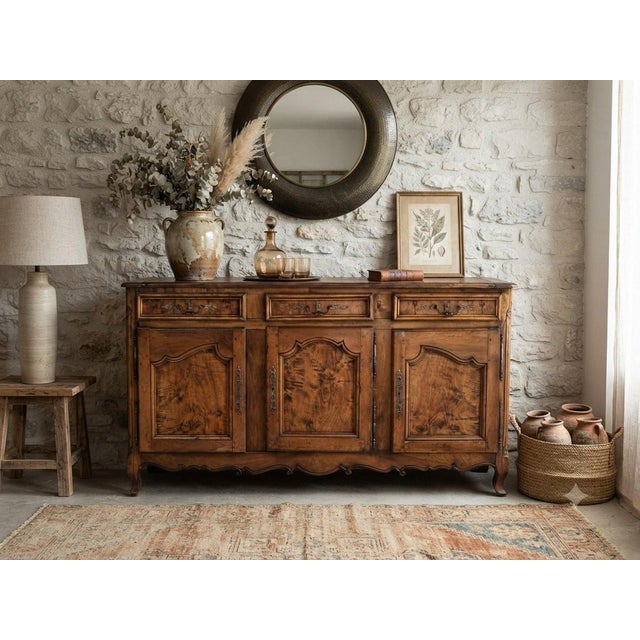 Brown Large Louis XV Style Sideboard in Oak and Burl Wood For Sale - Image 8 of 8