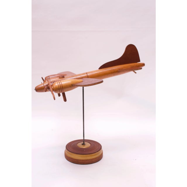 Mid-Century Modern Adjustable Mounted Vintage Wooden Airplane Model For Sale - Image 3 of 13