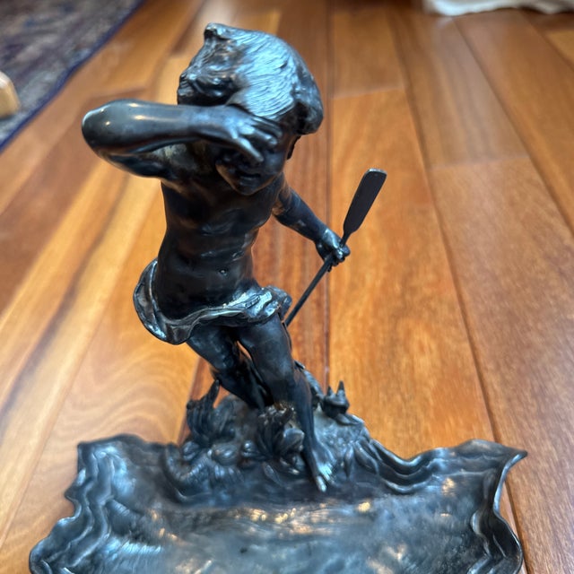 Vintage Metal Boy With Oar Shell Trinket Dish Figurine For Sale - Image 10 of 10