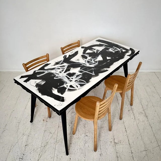 Abstract Painted Dining Table in Black and White, 1953 For Sale - Image 9 of 12