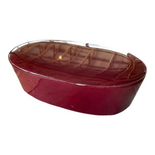 Large Deep Red Faux Patent Leather Pouf For Sale