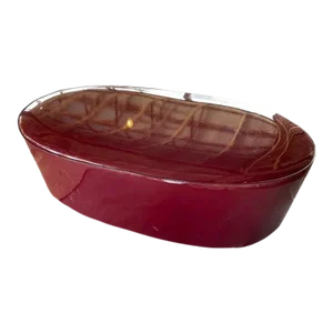 Large Deep Red Faux Patent Leather Pouf