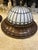 Circa 1900 Caldwell bronze base and leaded glass top flush mount with interior lights. Big size of light fixture
