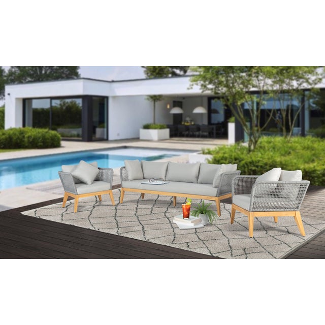 Cypress Teak Wood Sofa With Gray Color Rope Design For Sale - Image 4 of 13