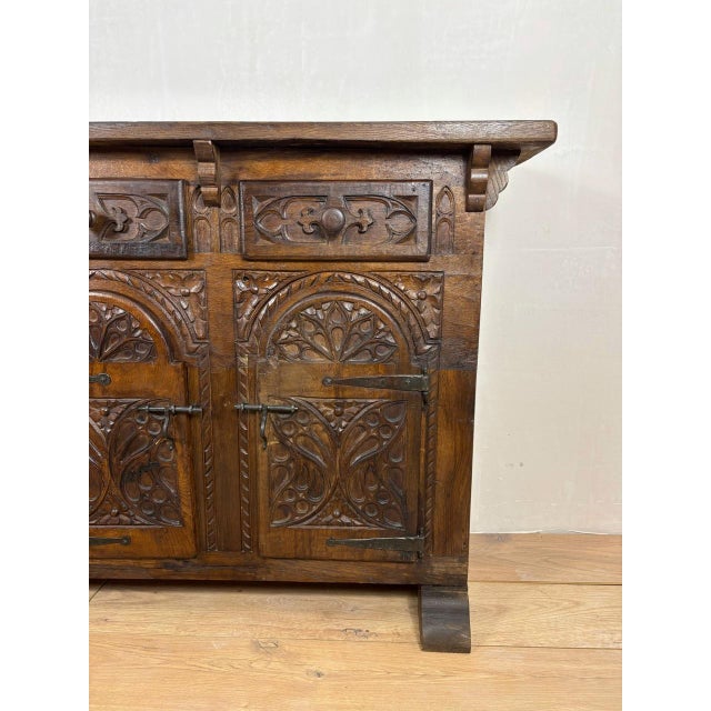 Spanish Carved Oak Sideboard, 1860s For Sale - Image 10 of 14