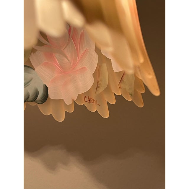 Cream Pair of Vintage Reverse-Painted Floral Glass Boudoir Lamps, Signed “Carol,” 1970s For Sale - Image 8 of 10