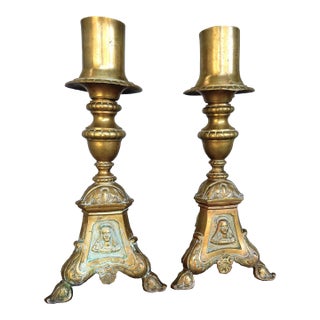 19th Century French Brass Alter Candle Stands - a Pair For Sale