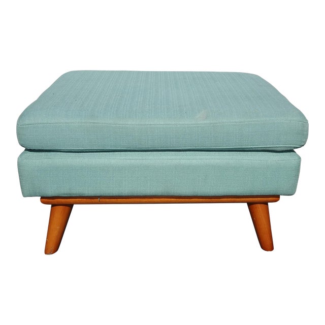 Vintage Mid Century Blue Ottoman Bench Footstool Stool For Sale